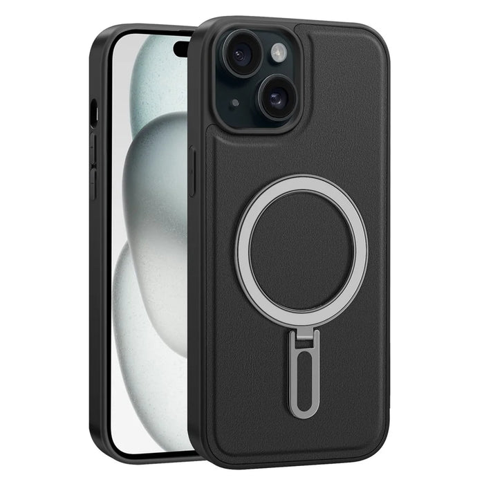 For iPhone 15 Plus Case Ring Kickstand Phone Cover Compatible with MagSafe - Black - 2