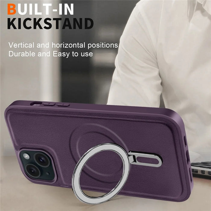 For iPhone 15 Plus Case Ring Kickstand Phone Cover Compatible with MagSafe - Black - 4