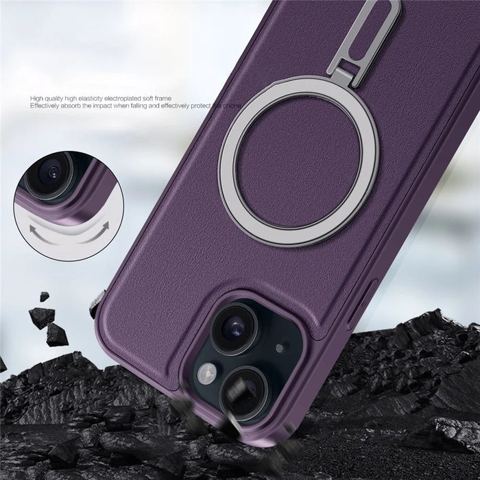 For iPhone 15 Plus Case Ring Kickstand Phone Cover Compatible with MagSafe - Black - 7