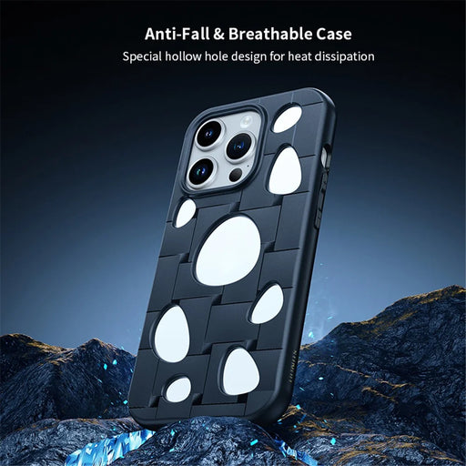 XUNDD For iPhone 15 Pro Max Case Hollow Holes Heat Dissipation TPU Phone Cover - Black - 2