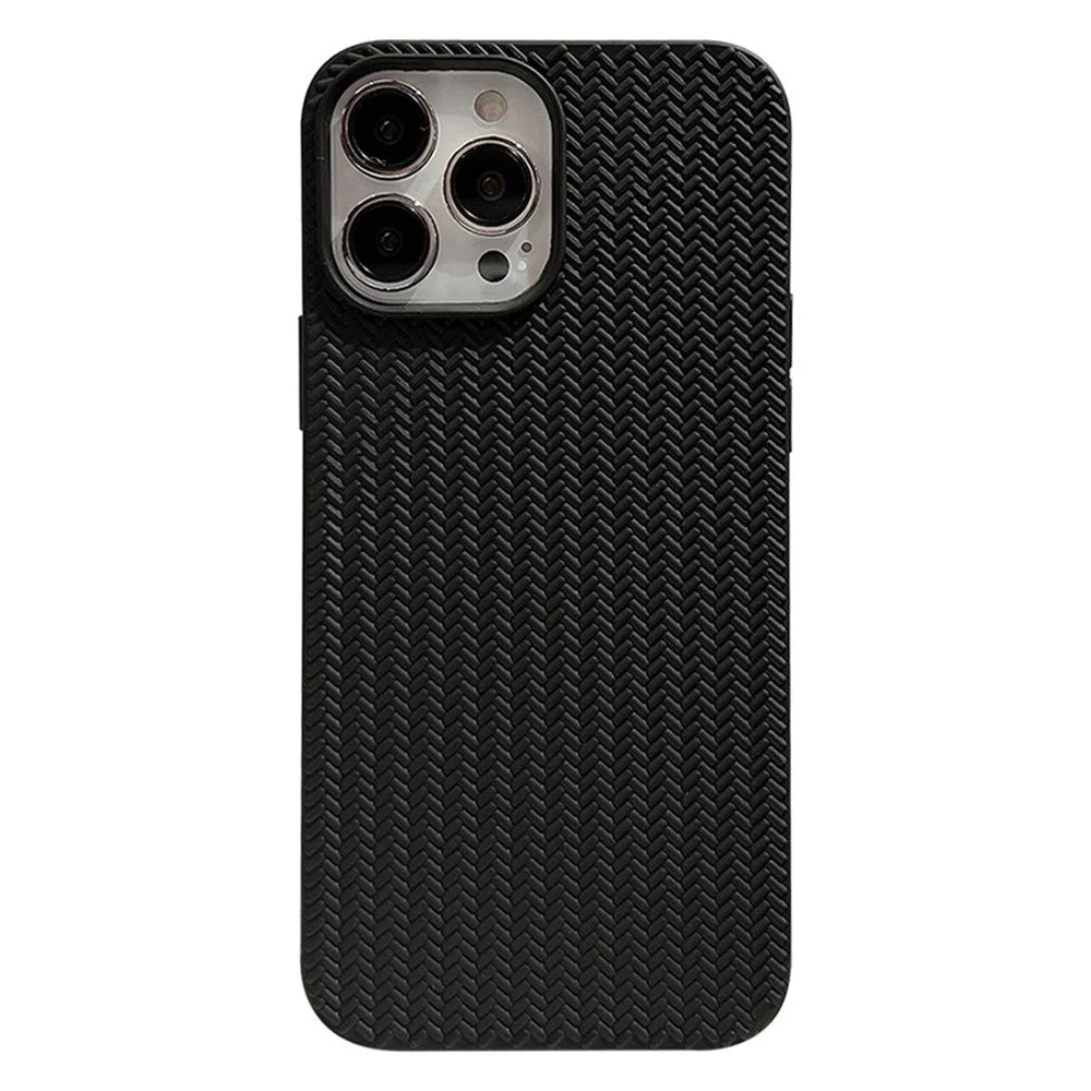For iPhone 15 Pro Max TPU Case Woven Texture Shockproof Phone Cover - Black - 1