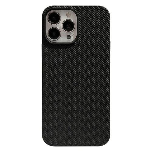 For iPhone 15 Pro Max TPU Case Woven Texture Shockproof Phone Cover - Black - 1