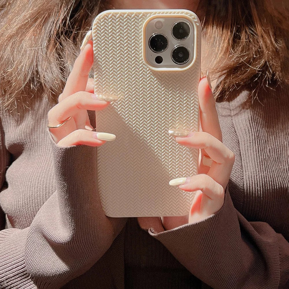 For iPhone 15 Pro Case Woven Texture Soft TPU Anti-scratch Phone Cover - Apricot - 3
