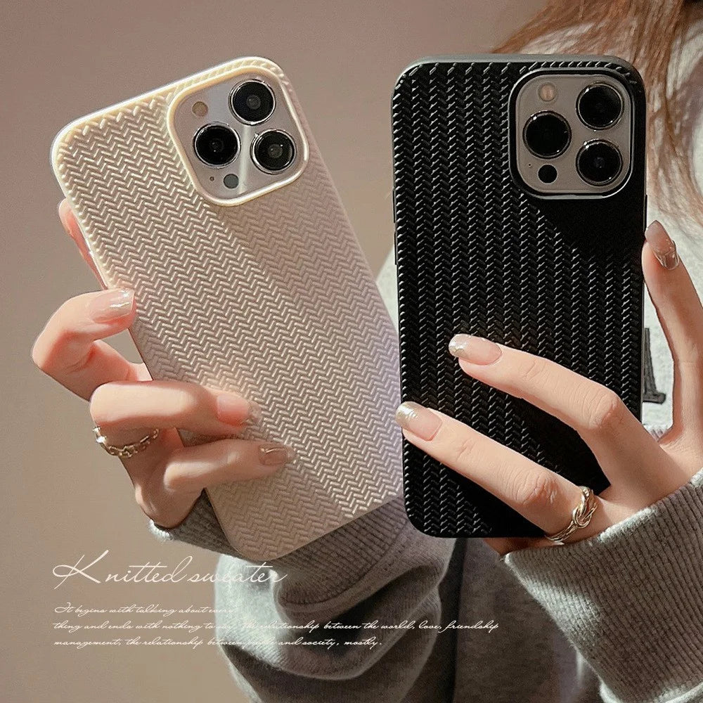 For iPhone 15 Pro Case Woven Texture Soft TPU Anti-scratch Phone Cover - Apricot - 6
