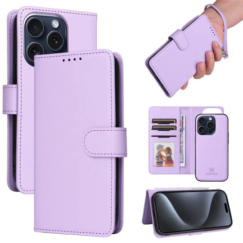 For iPhone 15 Pro Magnetic Case BETOPNICE Detachable PU Leather Phone Cover with Strap - Purple - 1