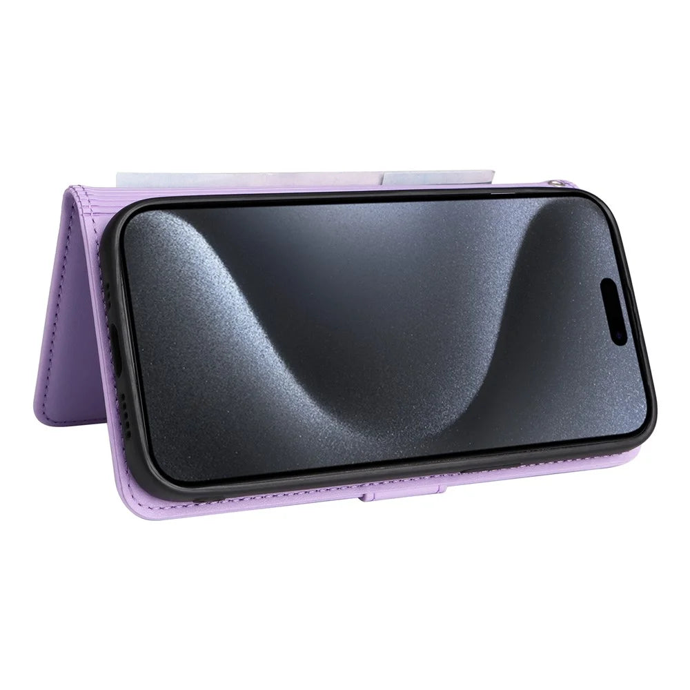 For iPhone 15 Pro Magnetic Case BETOPNICE Detachable PU Leather Phone Cover with Strap - Purple - 3