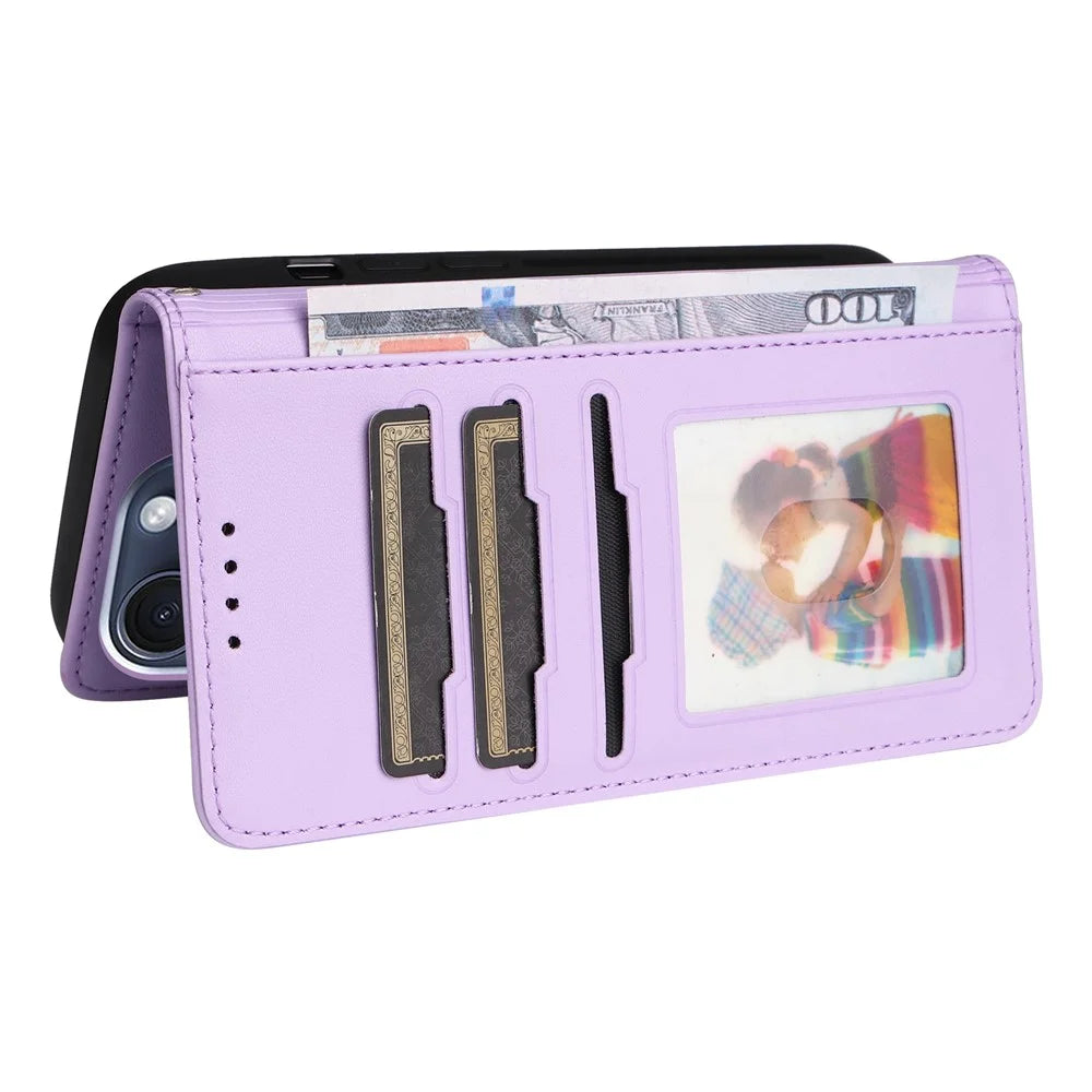 For iPhone 15 Pro Magnetic Case BETOPNICE Detachable PU Leather Phone Cover with Strap - Purple - 4