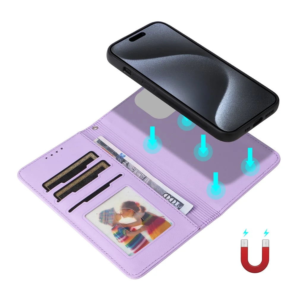 For iPhone 15 Pro Magnetic Case BETOPNICE Detachable PU Leather Phone Cover with Strap - Purple - 5