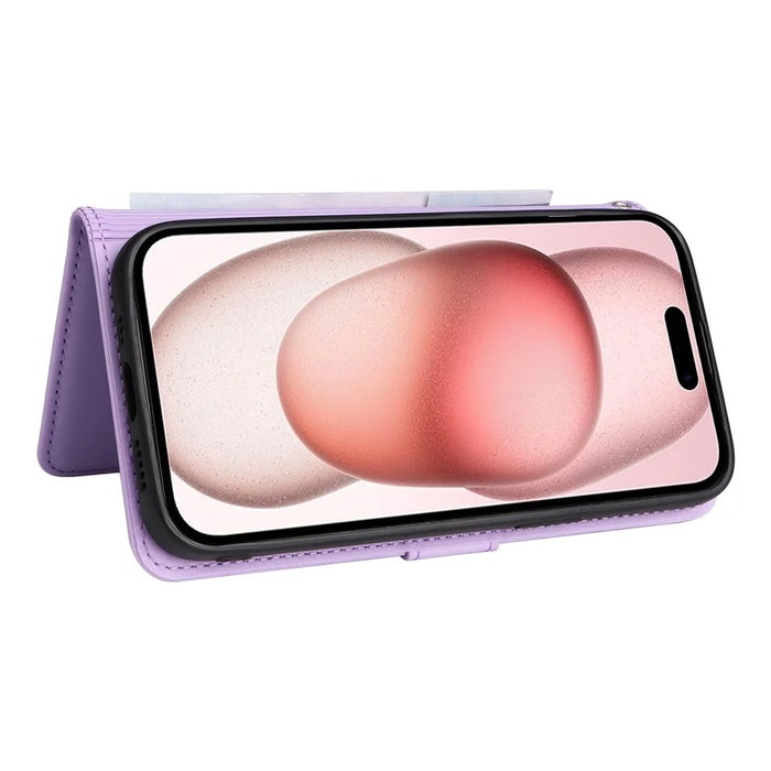 For iPhone 15 Magnetic Case BETOPNICE Detachable PU Leather Phone Cover with Strap - Purple - 3