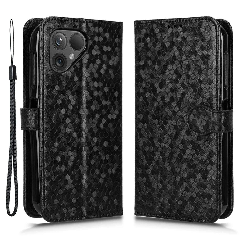 For Fairphone 5 Case Anti-scratch PU Leather Imprinted Wallet Phone Cover - Black - 1