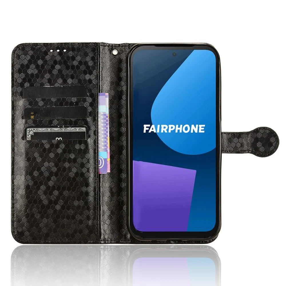 For Fairphone 5 Case Anti-scratch PU Leather Imprinted Wallet Phone Cover - Black - 2