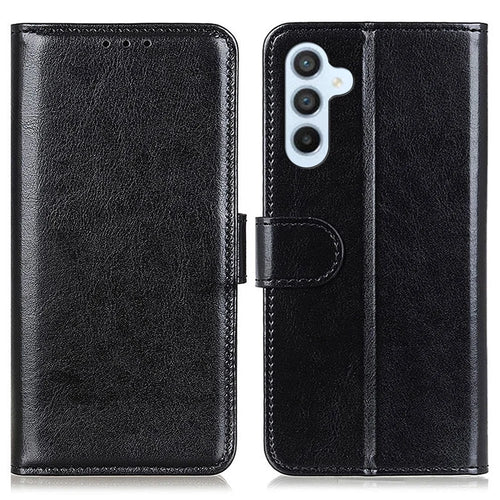For Samsung Galaxy A15 4G Case Leather Phone Cover Crazy Horse Texture Wallet Shell - Black - 1
