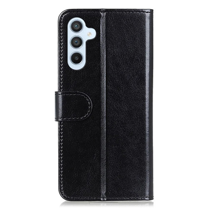 For Samsung Galaxy A15 4G Case Leather Phone Cover Crazy Horse Texture Wallet Shell - Black - 6