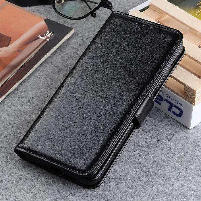 For Samsung Galaxy A15 4G Case Leather Phone Cover Crazy Horse Texture Wallet Shell - Black - 7