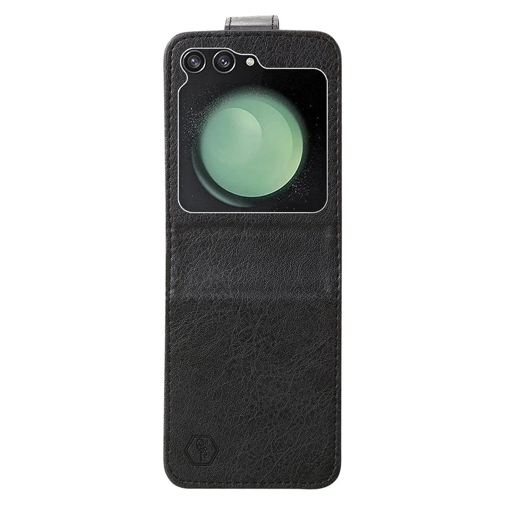 PU+PC Phone Cover for Samsung Galaxy Z Flip5 5G Case Solid Color Shockproof Case - Black - 1