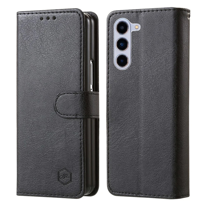For Samsung Galaxy Z Fold5 5G Case Solid Color Protective Cover PU Leather Wallet Phone Case - Black - 1