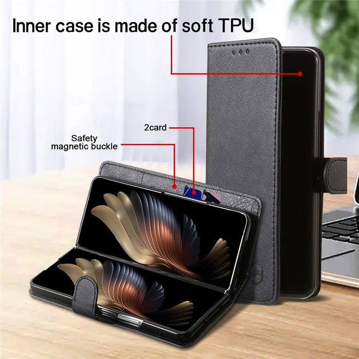 For Samsung Galaxy Z Fold5 5G Case Solid Color Protective Cover PU Leather Wallet Phone Case - Black - 3