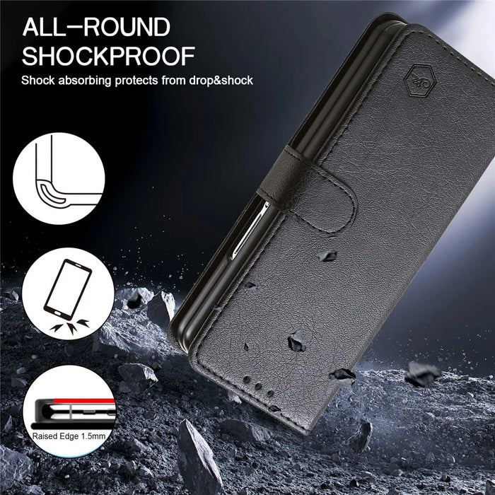 For Samsung Galaxy Z Fold5 5G Case Solid Color Protective Cover PU Leather Wallet Phone Case - Black - 5