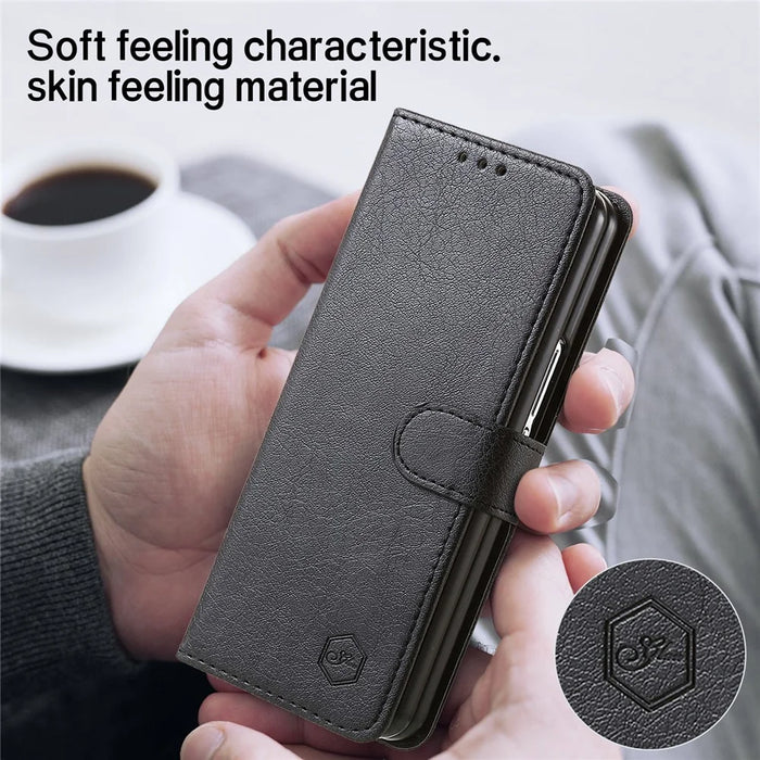 For Samsung Galaxy Z Fold5 5G Case Solid Color Protective Cover PU Leather Wallet Phone Case - Black - 6