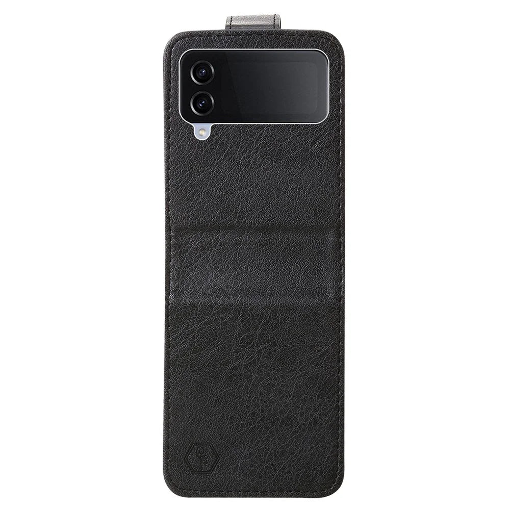 For Samsung Galaxy Z Flip4 5G Shockproof Case Solid Color Anti-Drop PU+PC Phone Cover - Black - 1