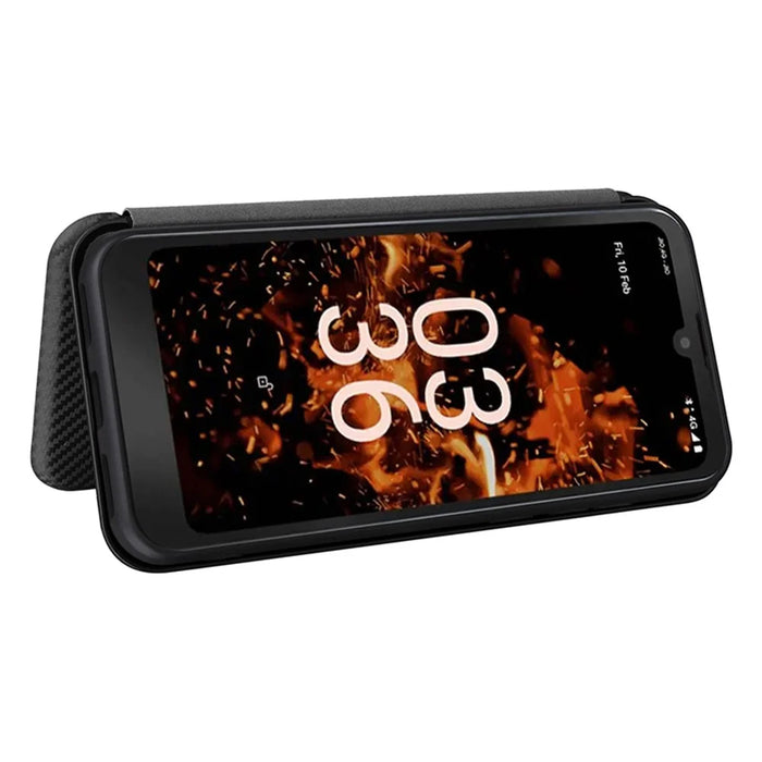 For Orbic Fun+ 4G Case Stand Card Slot Leather Phone Shell with Carbon Fiber Texture - Black - 4
