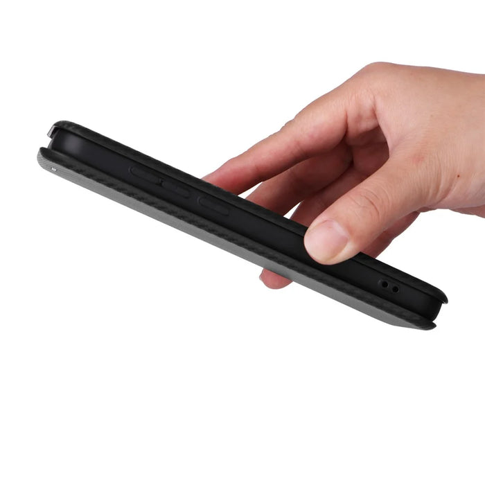 For Orbic Fun+ 4G Case Stand Card Slot Leather Phone Shell with Carbon Fiber Texture - Black - 6