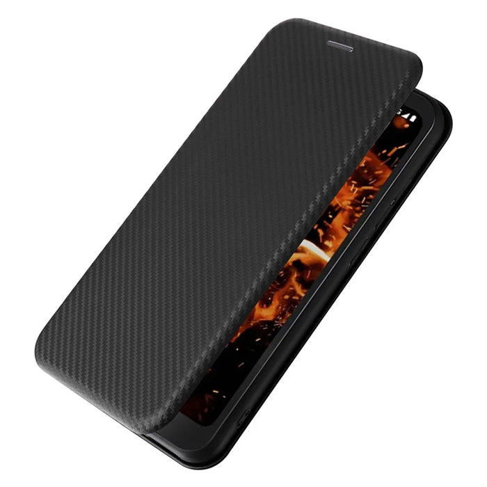 For Orbic Fun+ 4G Case Stand Card Slot Leather Phone Shell with Carbon Fiber Texture - Black - 7