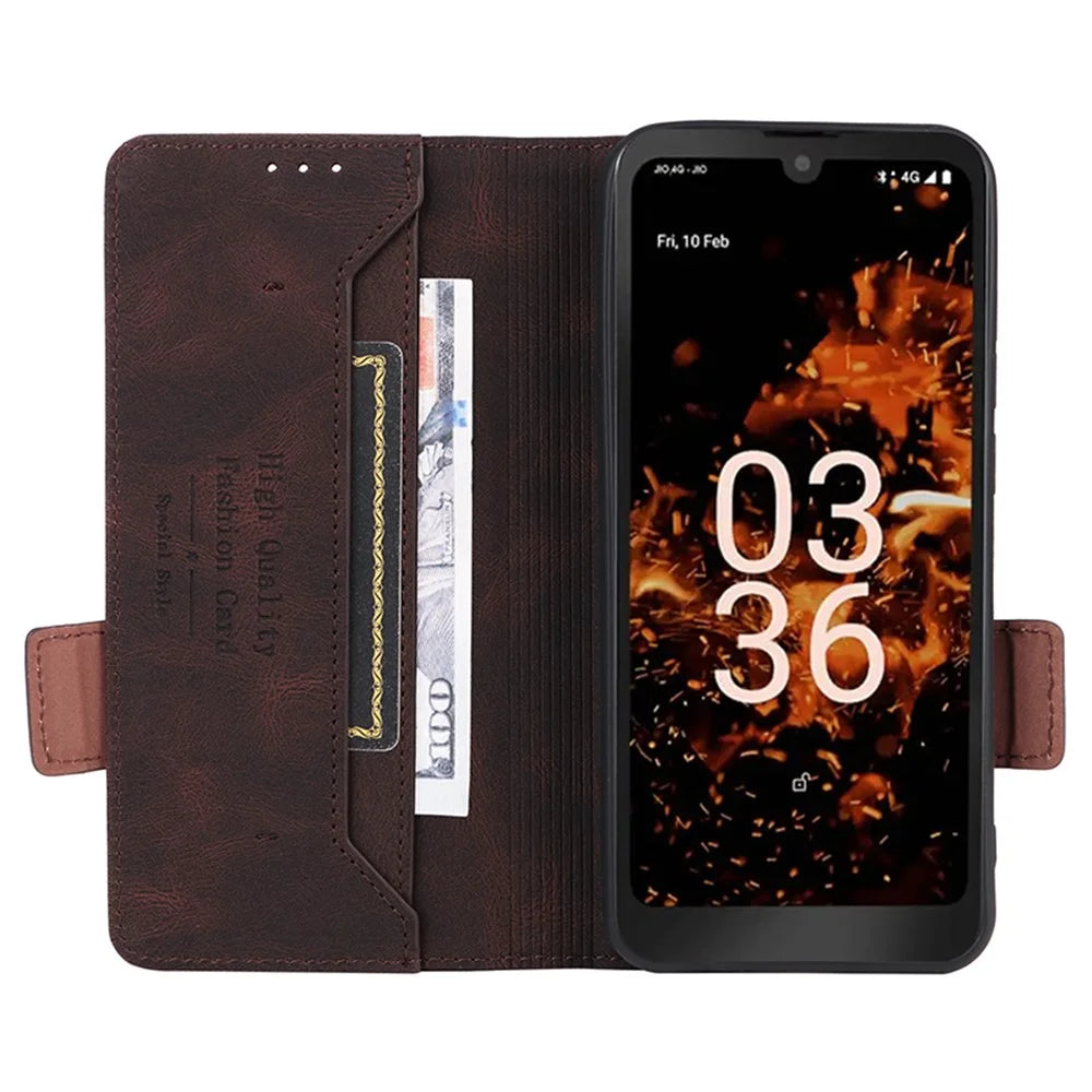 For Orbic Fun+ 4G Case Mobile Phone Cover Shockproof PU Leather Wallet Stand Shell - Coffee - 2