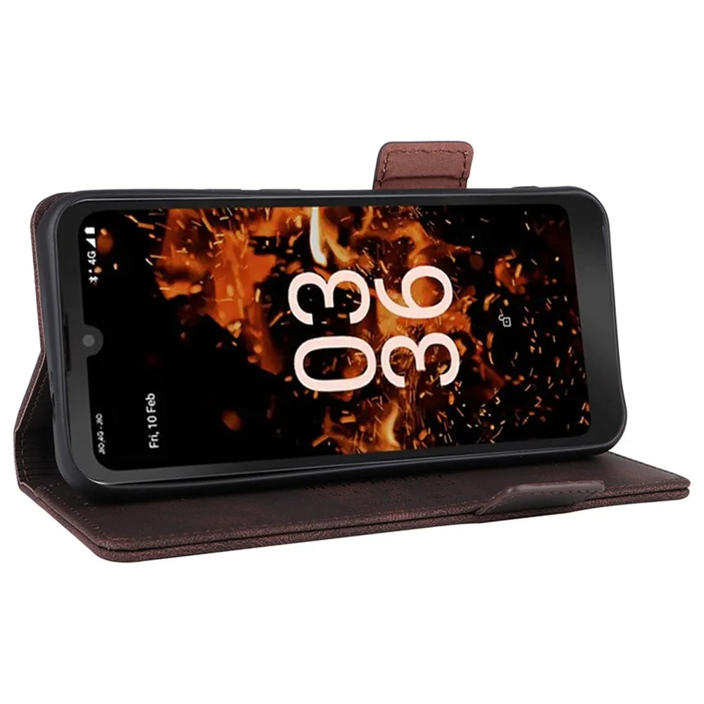 For Orbic Fun+ 4G Case Mobile Phone Cover Shockproof PU Leather Wallet Stand Shell - Coffee - 3