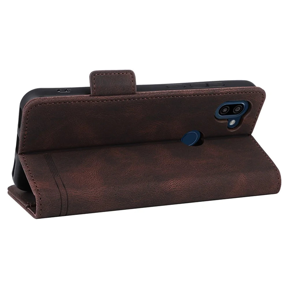 For Orbic Fun+ 4G Case Mobile Phone Cover Shockproof PU Leather Wallet Stand Shell - Coffee - 4