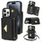For iPhone 15 Pro Max Case Shockproof PU Leather+TPU Shell with Card Bag + Shoulder Strap - Black - 1