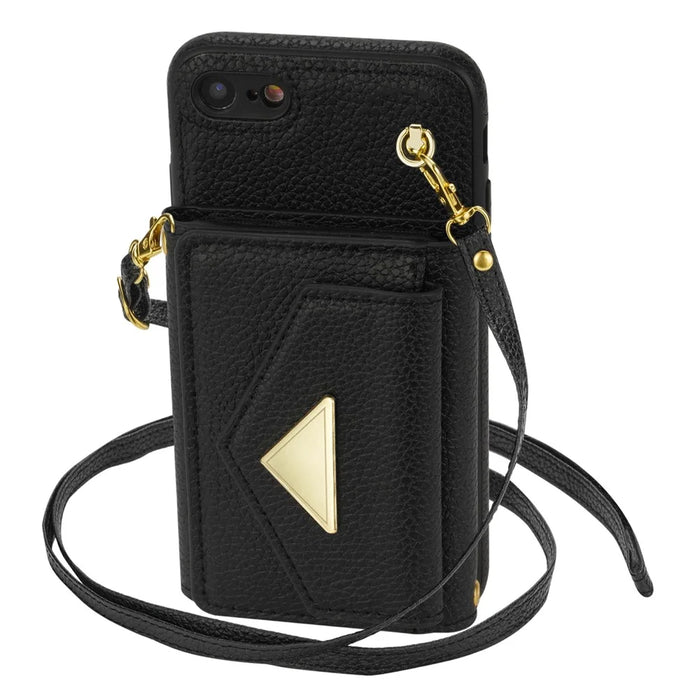 For iPhone 7 / 8 / SE (2020) / SE (2022) Case Leather+TPU Card Holder Shell with Shoulder Strap - Black - 2