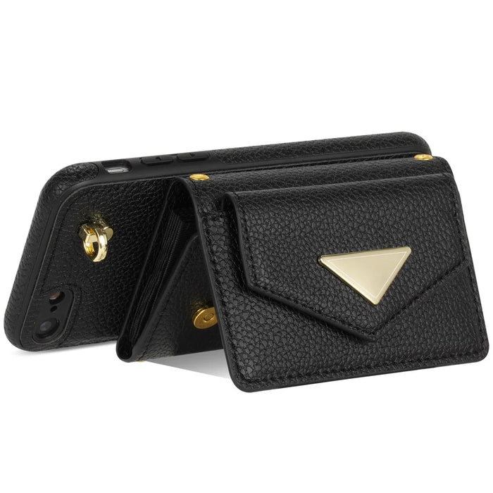 For iPhone 7 / 8 / SE (2020) / SE (2022) Case Leather+TPU Card Holder Shell with Shoulder Strap - Black - 5