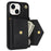 For iPhone 15 Plus Case Scratch Proof PU Leather+TPU Card Holder Cover with Shoulder Strap - Black - 3