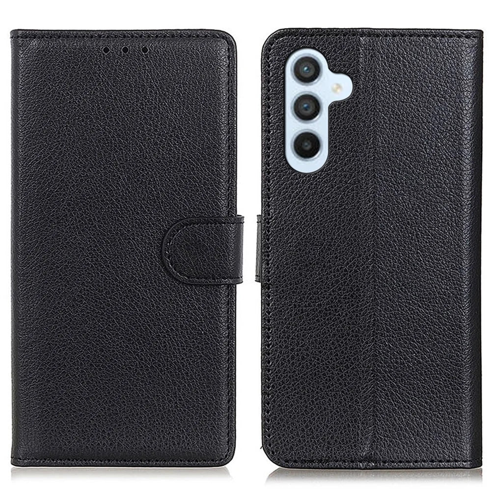 For Samsung Galaxy A15 4G Case Litchi Texture Leather Phone Cover with Wallet Stand - Black - 1