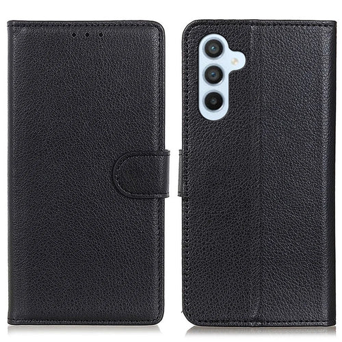 For Samsung Galaxy A15 4G Case Litchi Texture Leather Phone Cover with Wallet Stand - Black - 1