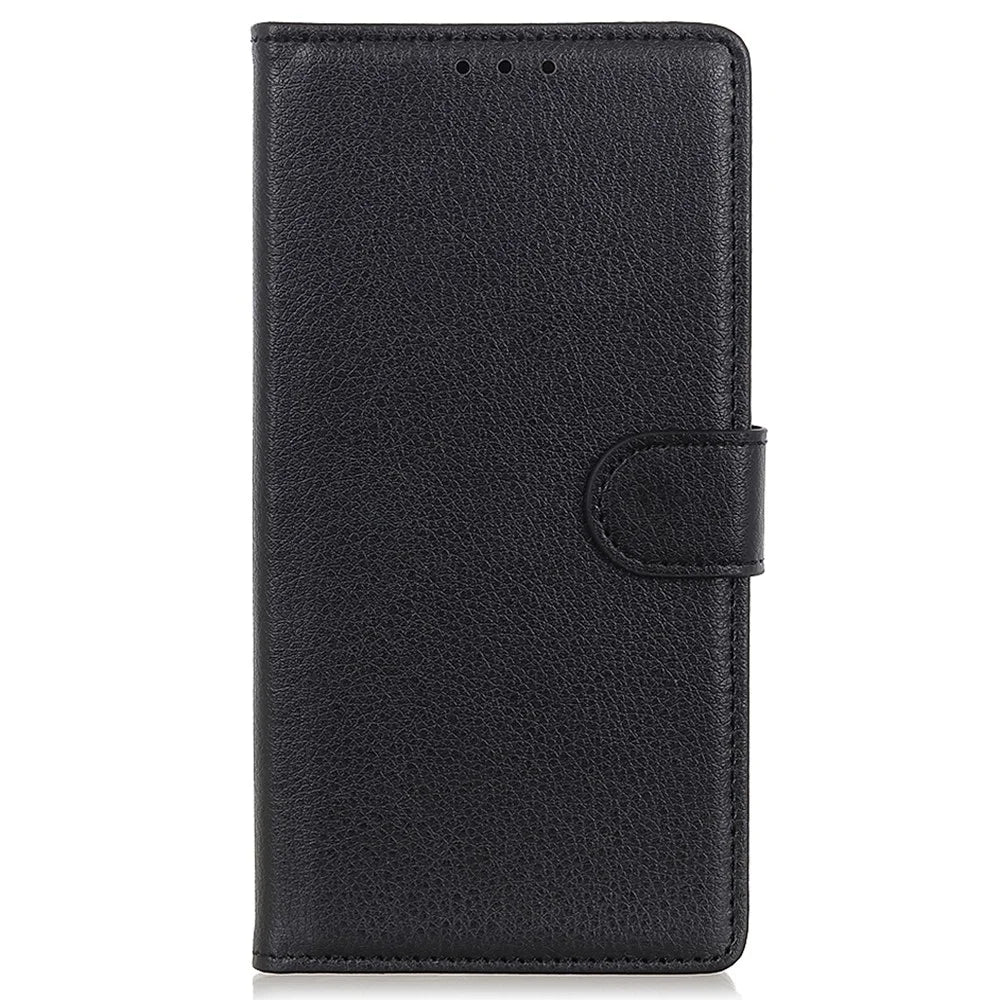 For Samsung Galaxy A15 4G Case Litchi Texture Leather Phone Cover with Wallet Stand - Black - 6