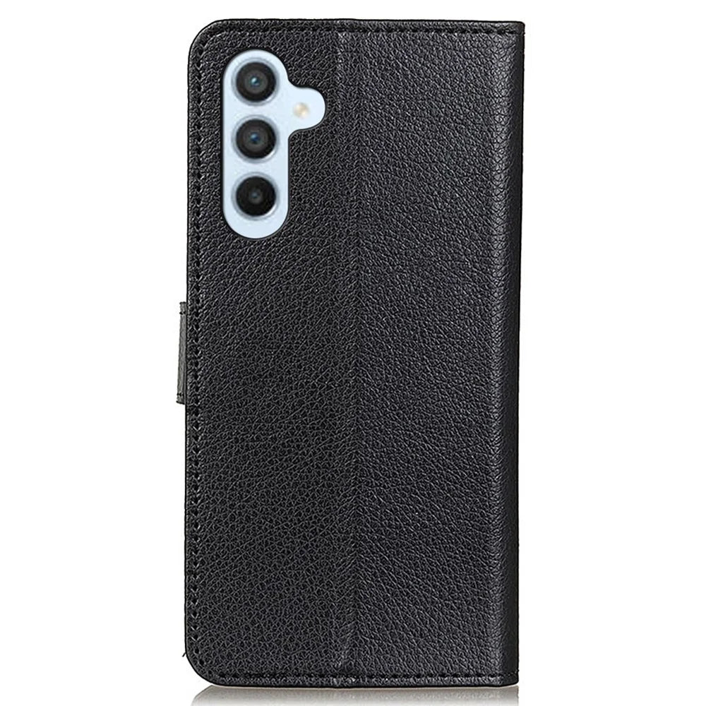 For Samsung Galaxy A15 4G Case Litchi Texture Leather Phone Cover with Wallet Stand - Black - 7