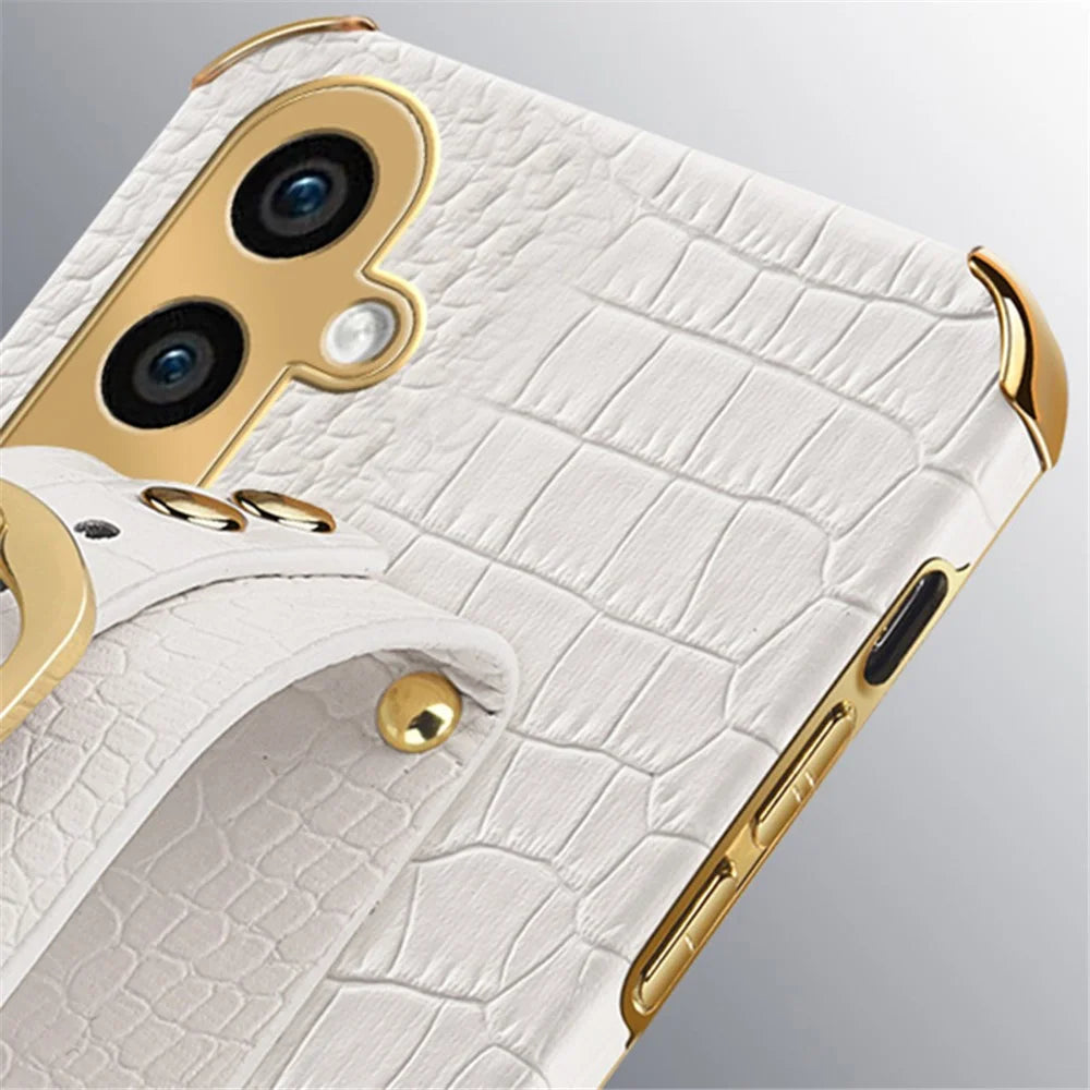 For Samsung Galaxy S23 FE Case Wristband PU Leather+TPU 6D Electroplating Phone Cover - White - 5
