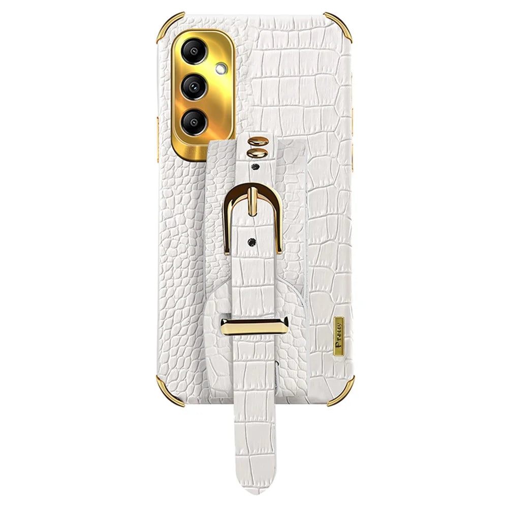 For Samsung Galaxy A54 5G Case PU Leather+TPU 6D Electroplating Phone Cover with Wristband - White - 2