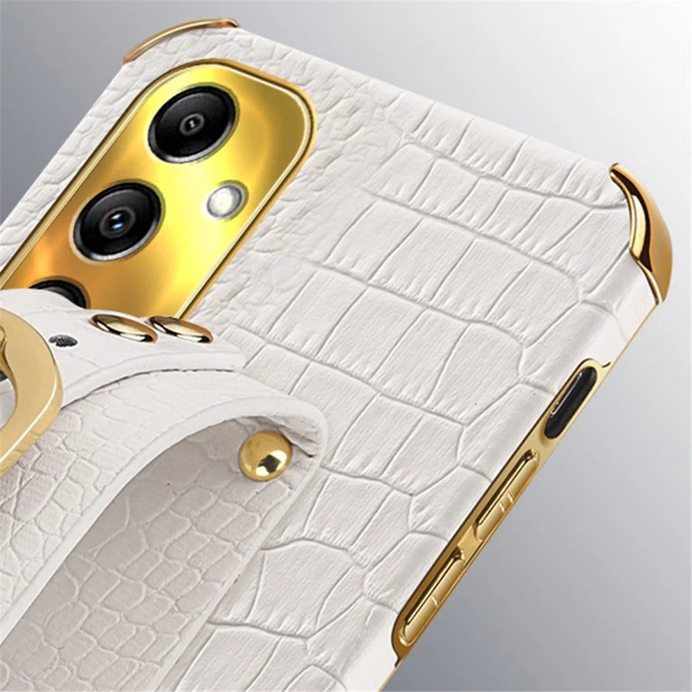 For Samsung Galaxy A54 5G Case PU Leather+TPU 6D Electroplating Phone Cover with Wristband - White - 4