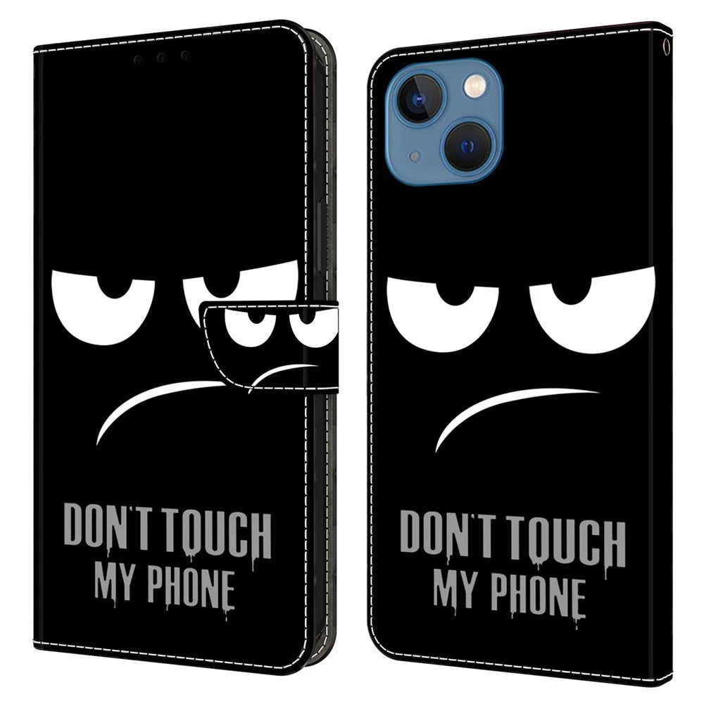 For iPhone 15 Case Wallet Phone Case 3D Pattern Printing Leather Flip Cover - Don't Touch My Phone - 1