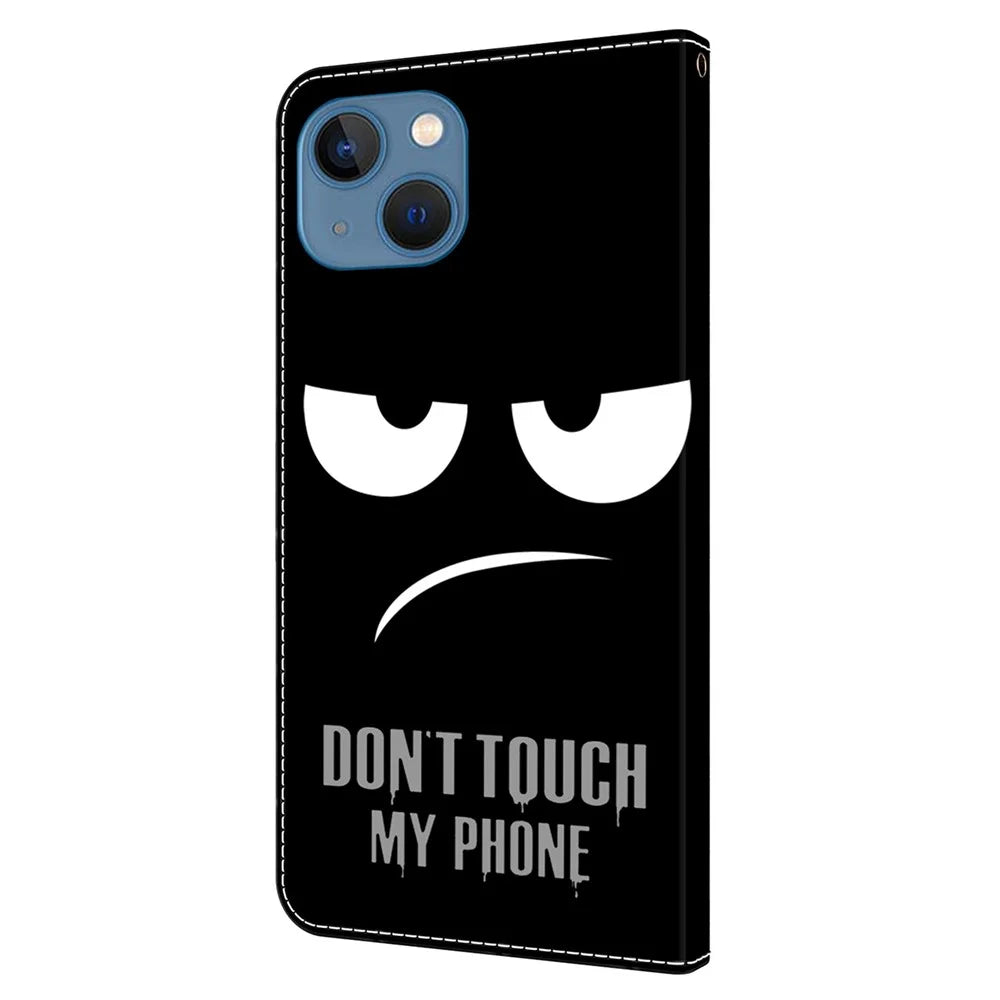 For iPhone 15 Case Wallet Phone Case 3D Pattern Printing Leather Flip Cover - Don't Touch My Phone - 7