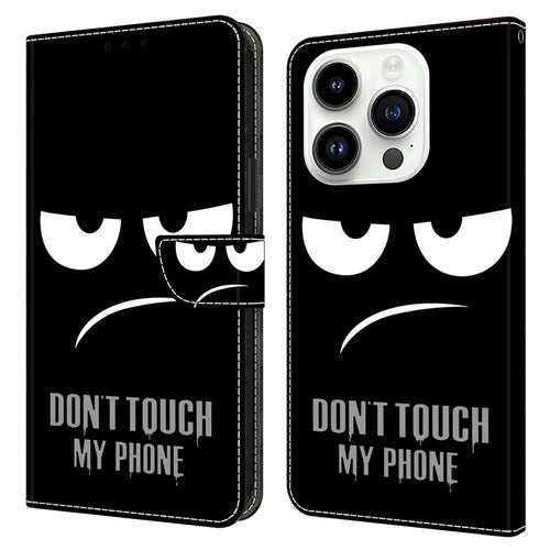 For iPhone 15 Pro Case 3D Pattern Printing Leather Wallet Phone Case - Don't Touch My Phone - 1
