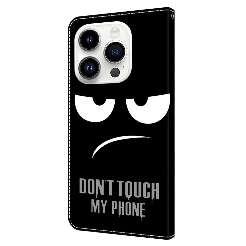 For iPhone 15 Pro Case 3D Pattern Printing Leather Wallet Phone Case - Don't Touch My Phone - 7