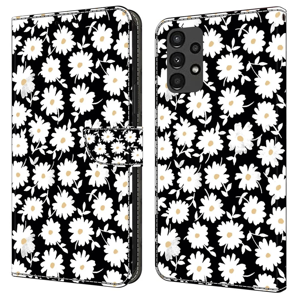 For Samsung Galaxy A13 5G / A13 4G Case Protective Leather Flip Phone Cover - Floral - 1