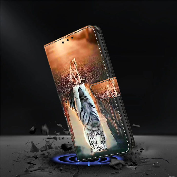 Pattern Printing Leather Case for Samsung Galaxy A34 5G Case Anti-Scratch Wallet Phone Case - Cat and Tiger - 4