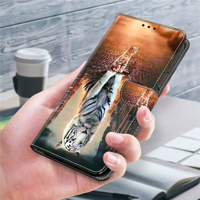 Pattern Printing Leather Case for Samsung Galaxy A34 5G Case Anti-Scratch Wallet Phone Case - Cat and Tiger - 5