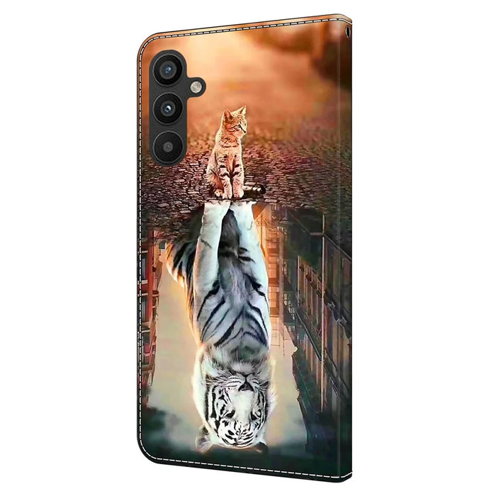 Pattern Printing Leather Case for Samsung Galaxy A34 5G Case Anti-Scratch Wallet Phone Case - Cat and Tiger - 7