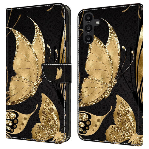 For Samsung Galaxy A14 5G / A14 4G Case Anti-Drop Wallet Phone Case with Stand - Golden Butterfly - 1